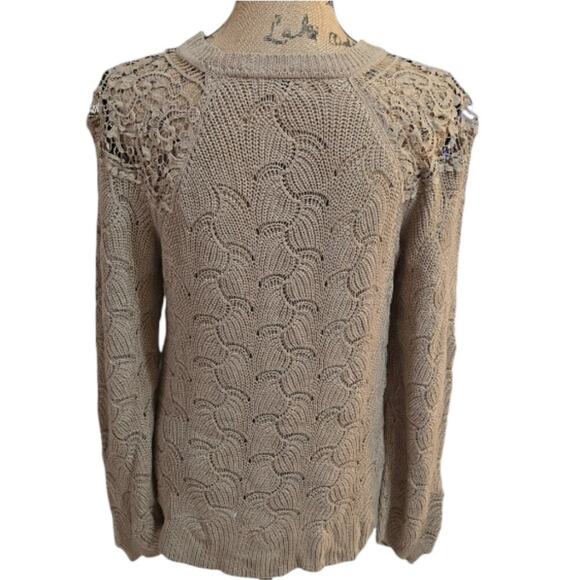 Andree by Unit Beige‎ Victorian Crochet Lace Inset Sweater Women's Size Medium - Picture 2 of 9